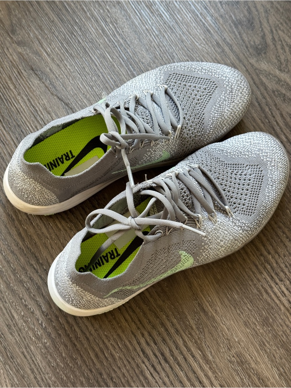 Nike Gray Knit Training Shoes with Lime Swoosh